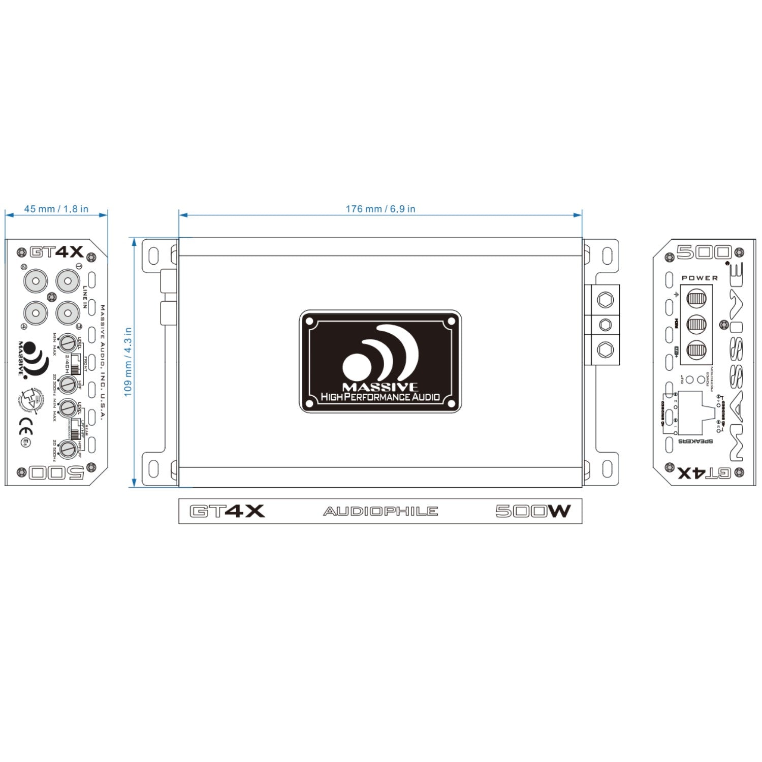 GT4X - 120 Watts RMS x 4 @ 2 Ohm 4 Channel Amplifier