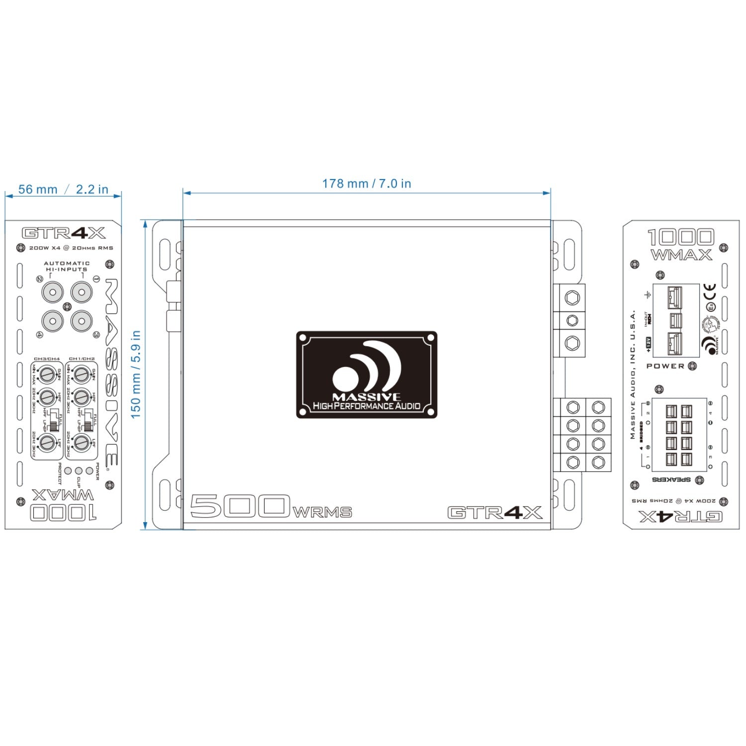 GTR4X - 220 Watts RMS x 4 @ 2 Ohm 4 Channel Amplifier