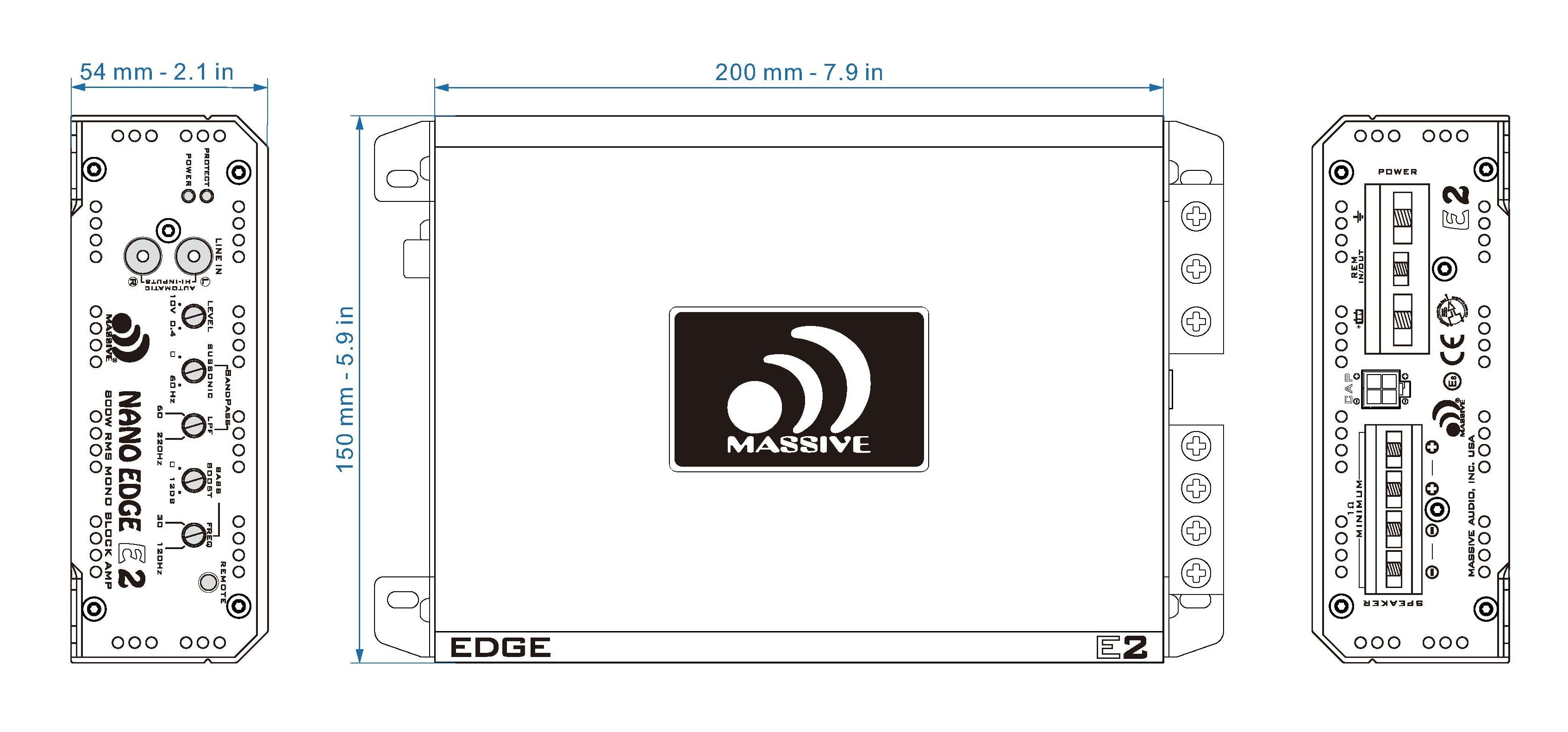 Massive Audio Amplifier - E2 - 800 Watts RMS x 1 @ 1 Ohm Mono